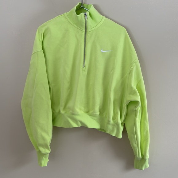 Lk NEW Nike Phoenix fleece crop sweatshirt lime green highlighter yellow sz LG - Picture 3 of 9